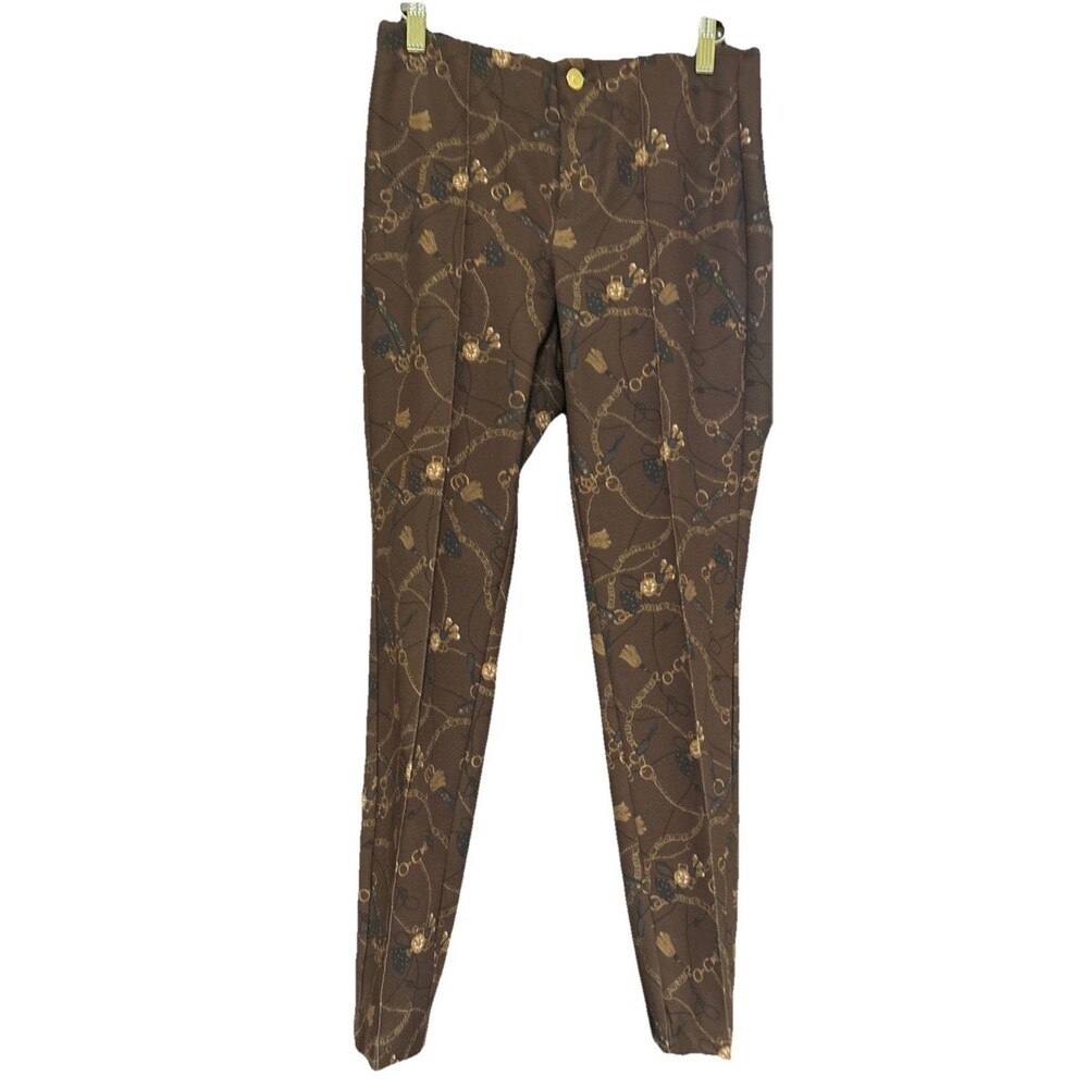 MAC Jeans 34EU|4US Women Anna Dress Pants Brown Baroque Chain Pattern Designer